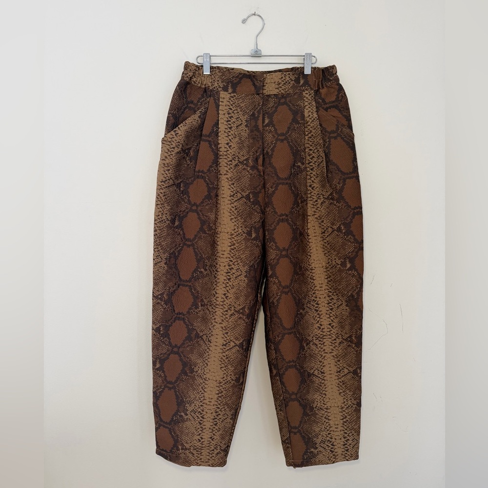VIVIENNE HU for New York brown reptile print pleated barrel trouser pants 10